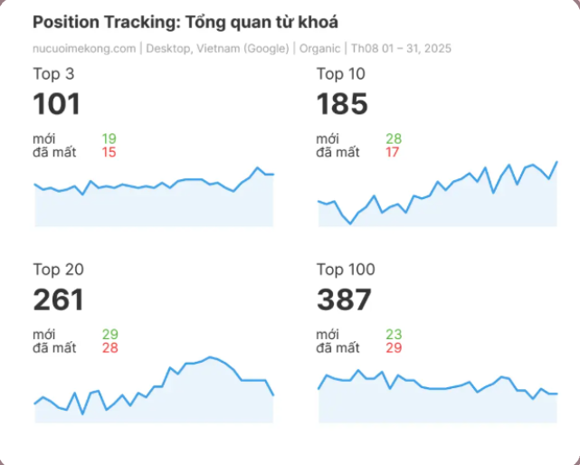 Biểu đồ position tracking sau quá trình phục hồi SEO